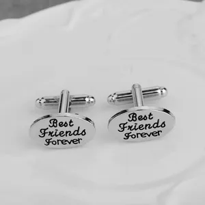 Boutons de Manchette en Alliage Gravés Best Friends Forever Mode Géométrique Ovale Argent Chemise Française Boutons de Manchette pour Unisexe Affaires Banquet Cadeau Bijoux