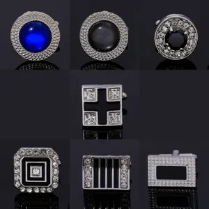 Ensemble de boutons de manchette homme en alliage metallique et strass pour chemise.