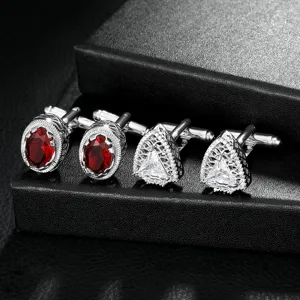 Gemelli in Rame Con Strass Geometrici Ovali Triangolari Con Gemma Rossa per Uomo Donna Abito da Lavoro Accessori per Matrimonio