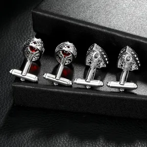 Gemelli da polso in rame argentato con strass rossi e trasparenti, eleganti accessori per abito