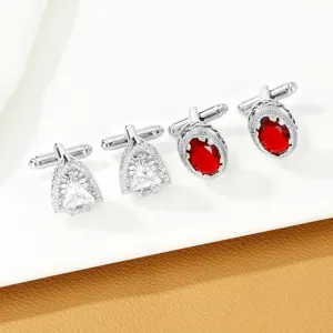 Eleganti gemelli da polso in rame con pietre di rubino rosso e zirconi bianchi.