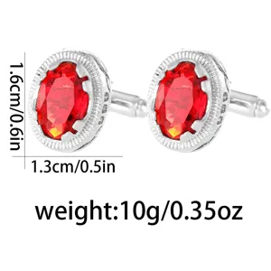 Eleganti gemelli ovali in rame con pietra rossa per uomo e donna, stile d'affari alla moda.