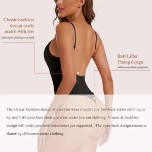 Dames Naadloze Shapewear Bodysuit Rugloos Thong Body Shaper Buikcontrole Bil-Lifting V-Hals Verstelbare Bandjes