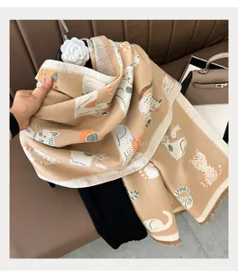 Comoda sciarpa invernale con motivo di gatto carino, accessorio di moda caldo.