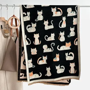 Inverno simpatico gatto doppio lato imitazione cashmere sciarpa moda caldo scialle nero