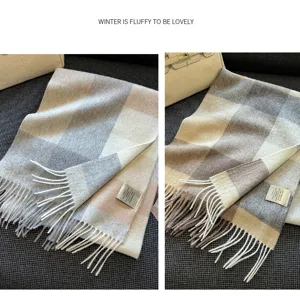 100% Australian wool plaid scarf for women, winter warm fashion plaid tartan neck wrap shawl.