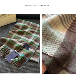 Autumn winter classic plaid wool blend scarf detail, thick warm tassel winter scarf for couple.