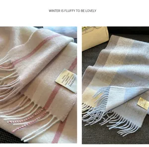 100% Australian wool plaid scarf with tassels, soft and warm winter neck warmer for women.