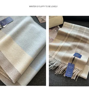 Classic British plaid wool blend scarf for winter, thick and warm couple winter neck warmer.