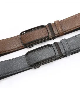 Men's automatic buckle leather belt business casual versatile stylish trouser belt brown grey