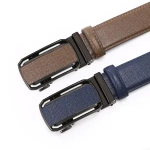 Men's automatic buckle leather belt detail view, business casual textured strap stylish design.