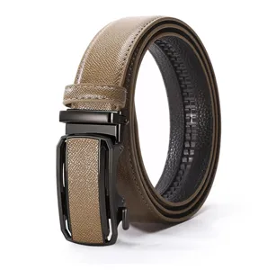 Men's automatic buckle leather belt, stylish business casual waist strap for daily wear.