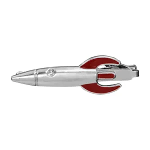 Pince à cravate en métal pour hommes en forme de fusée accessoire de costume d'affaires argent rouge
