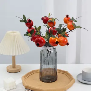 Branche de grenade artificielle en vase en verre décoration de table faux fruits rouge orange