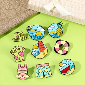 Leuke zomer strand emaille speld set cartoon badge lapel broche rugzak accessoires