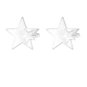 Silver double star cufflinks for men shirts, elegant geometric formal wear shirt accessories main