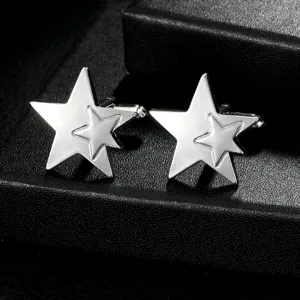 Modern Alloy Silver Double Layer 3D Star Cufflinks Geometric Textured Star Design Formal Men Shirt Cuff Links Accessories