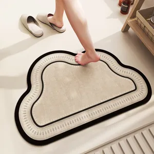 Alfombrilla de Tierra de Diatomeas en Forma de Nube Absorbente Antideslizante Alfombra de Baño Estilo Francés Estampado Geométrico
