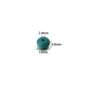 Silicone round abacus spacer bead detail view, showing size dimensions and hole structure clearly.