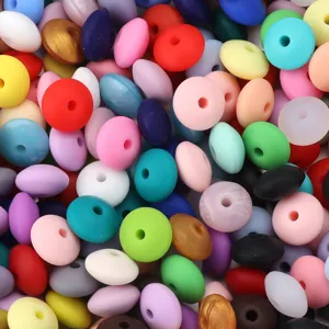 Colorful silicone abacus beads detail, flat round spacer beads for diy jewelry making.