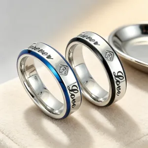 Roestvrijstalen Paarring Forever Love Gegraveerd Hart Strass Band Ring Jubileum Sieraden Cadeau Voor Vrouwen Mannen