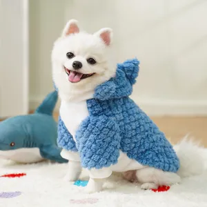Cute winter warm pet shark hoodie for dogs and cats. Soft fleece costume for small pets.