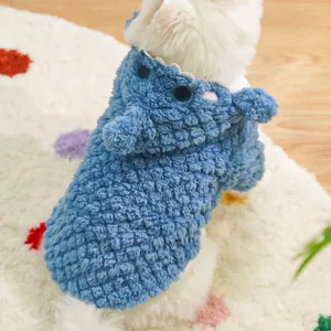 Cute winter thick pet hoodie plush warm cat dog clothes lovely blue cartoon costume