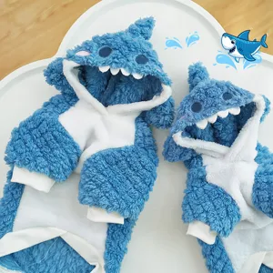 Cute Shark Pet Clothes Thickened Warm Winter Dog Cat Costume Hooded Fleece Apparel For Small Medium Dogs