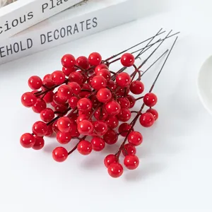 Artificial red berry stems for Christmas tree decoration faux foam fruit floral arrangement