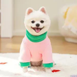Cute pink and green pet fleece sweater, warm autumn winter dog clothes for small pets.