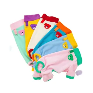 Colorful fleece pet dog cat clothes winter warm jumpsuit with cute bear embroidery leash ring