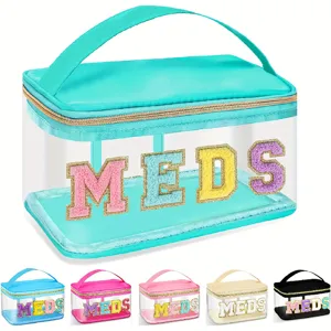 Trousse à Maquillage Transparent en PVC Organisateur de Toilette de Voyage Imperméable Avec Patchs de Lettres Chenille Pochette Portable