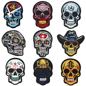 Punk Moto Crâne Broderie Patch DIY Vêtements Chapeau Sac Réparation Applique Décorative Coudre Thermocollant Badge Brodé Motif