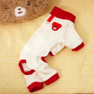 Warm fleece pet jumpsuit dog cat clothes colorblock winter apparel with leash D-ring