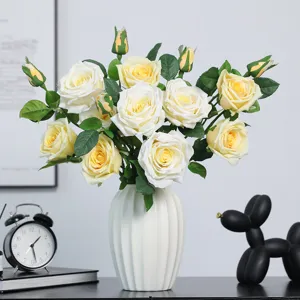 Artificial Rose Bouquet Fake Flowers in Ceramic Vase for Home Decor Tabletop Decoration.