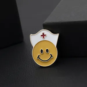 Cute nurse smiley brooch pin, metal alloy medical theme badge for jacket backpack clothes