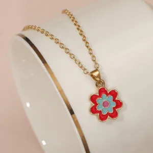 Kinderen legering geëmailleerde bloem hanger ketting, schattige kleurrijke bloemensieraad.