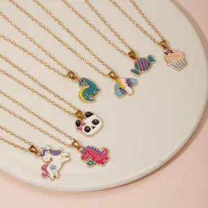 Kinderen goudkleurige ketting set schattige cartoon emaille dier hanger sieraden