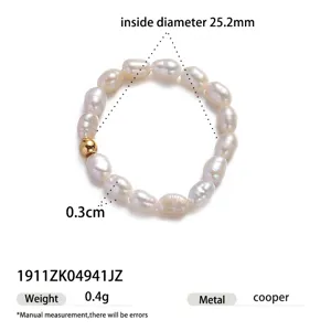 Bague en perle d'eau douce naturelle avec perle dorée style vintage élégant pour femmes quotidien