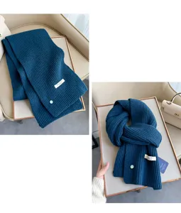 Einfarbiger Wollstrick Schal für Damen, warmer gerippter Winter Halswärmer Kragen Accessoire