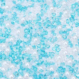 Blauwe hars strass steentjes en witte parels mix voor DIY handwerk hars sieraden vulling detail.