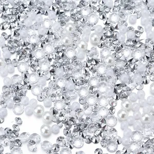 Gemengde hars strass-steentjes en witte parels voor knutselen, epoxyhars en nailart.