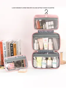 Gran bolsa de aseo colgante, organizador de cosméticos de viaje impermeable de varias capas.