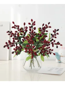 Kunstmatige bessen tak bloemstuk in heldere glazen vaas home decoratie fotografie rekwisiet