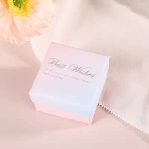 Roze blauwe vierkante sieraden geschenkdoos met zilveren engelse tekst voor oorbellen