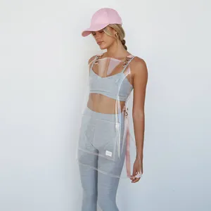 Transparent TPU waterproof fashion apron vest featuring stylish pink straps and look.