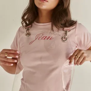 Transparent TPU waterproof apron detail showing metal ring hardware and clear vinyl design.