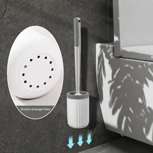 Wall-mounted toilet brush set with holder, no-drill bathroom cleaning brush for home.