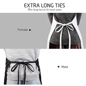 Tablier de couple en polyester avec longs liens pour cuisine, restaurant et barbecue.