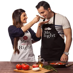 Tabliers de cuisine pour couple assortis avec impression Mr Right et Mrs always Right.